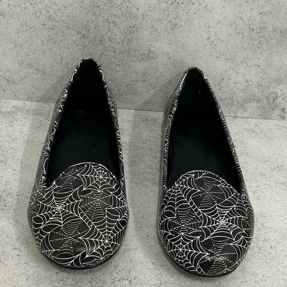 Strange Cvlt Cult Lydia Black & White Spider Web flats Women’s Size 8 - Picture 3 of 6